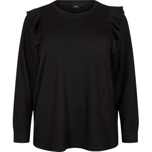 ZIZZI VLUCCA, L/S, FRILL BLOUSE Dames Blouse - Black - Maat L (50-52)