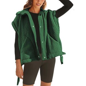 Dames Sherpa-fleece vest - Oversized mouwloos jasje met zakken