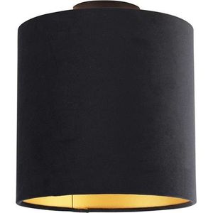 QAZQA combi - Klassieke Plafondlamp met kap - 1 lichts - Ø 250 mm - Zwart Goud - Woonkamer | Slaapkamer | Keuken