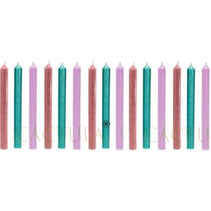 Cactula | dinerkaarsen 19,5 cm | Sweet Tooth | Roze / Turquoise / Lila 15 stuks