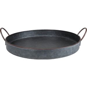 QUVIO Rond dienblad vintage met handvaten / Serveerschaal / Kaasplank / Tapasplank / Decoratieve dienbladen / Kaarsenplateau / Borrelplank - Antraciet
