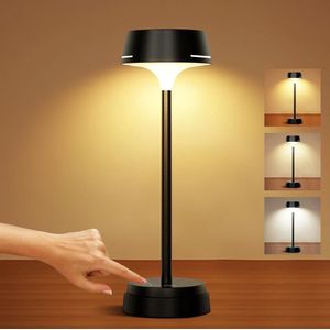 Nachtkastje Lamp - Lamp voor Nachtkastje Draadloos Oplaadbaar 5200 mAh USB Indicatoren Dimbaar 3 Kleurmodi Timer Geheugenfunctie LED-Lamp Zwart