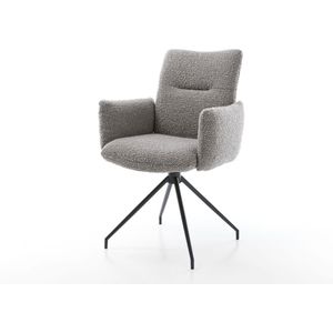 Eetkamerstoel Jova-Flex met armleuning kruisframe conisch zwart bouclé zilver grijs 180° draaibaar pocketveer kern