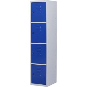 Lockerkast metaal met slot - 4 deurs 1 delig - Grijs/blauw - 180x40x50 cm - LKP-1060