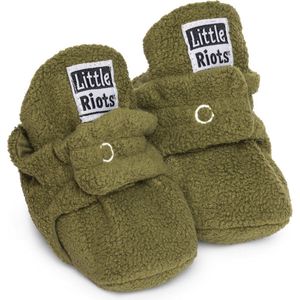 Little Riots - babyslofjes  - fleece original - olijf groen - slofjes voor je baby, dreumes en peuter voor jongens en meisjes -  0-3 Maanden (9cm) - schoenmaat  13-15