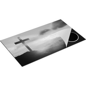 Chefcare Inductie Beschermer Kruis van Jezus Christus bij Zonsondergang - Zwart Wit - 90x55 cm - Afdekplaat Inductie - Kookplaat Beschermer - Inductie Mat