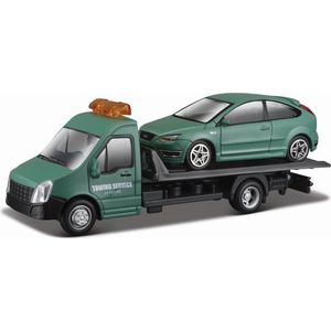 Bburago FORD FOCUS ST + FLATBED TRANSPORTER 1:43 groen