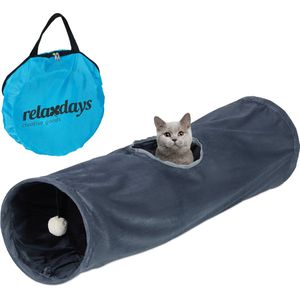 Relaxdays kattentunnel opvouwbaar - 88 x 25 cm - pluche - speeltunnel katten - zacht - grijs