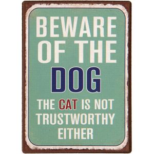 Magneet | 5*0.3*7 cm | Groen | Ijzer | rechthoekig | beware of the dog the cat is not trustworthy either | Clayre & Eef | 6Y2432