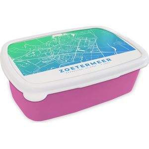 Broodtrommel Roze - Lunchbox - Brooddoos - Stadskaart - Zoetermeer - Blauw - Nederland - 18x12x6 cm - Kinderen - Meisje