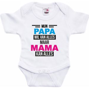 Papa wil van alles mama kan alles tekst baby rompertje wit jongens en meisjes - Kraamcadeau/ Moederdag cadeau - Babykleding 80