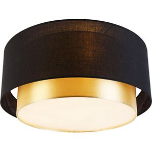 QAZQA drum-neutron - Moderne Plafondlamp - 3 lichts - Ø 500 mm - Zwart Goud - Woonkamer | Slaapkamer | Keuken
