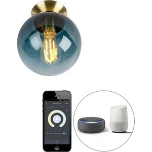 QAZQA pallon - Art Deco Dimbare LED Smart Plafondlamp incl. wifi met Dimmer - 1 lichts - Ø 20 cm - Blauw - Woonkamer | Slaapkamer | Keuken