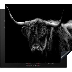 Inductie beschermer - Schotse hooglander - Horens - Dieren - Zwart - Wit - Kookplaat - Inductie fornuis - Afdekplaat voor kookplaat - 60x52 cm - Inductie mat
