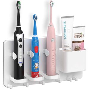 Tandenborstelhouder, wandmontage, elektrische tandenborstel, instelbare tandpasta-organizer, badkamerhouder, opbergset (wit)