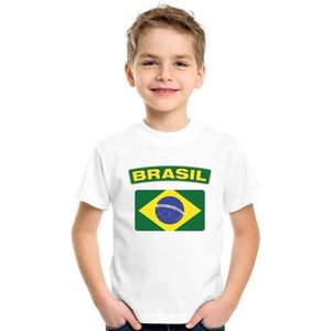 T-shirt met Braziliaanse vlag wit kinderen 146/152