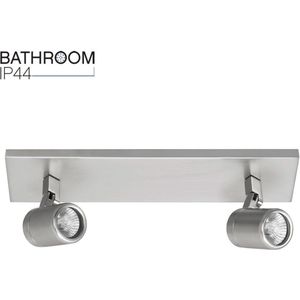 Badkamerspot balk Rain | 2 lichts | grijs / staal | glas / metaal | 40 x 9,5 cm | 35 watt | dimbaar | kantelbaar | plafondlamp | modern design