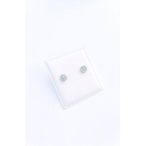 Sparkle Oorbellen – 9 Karaat Wittegoud met Blauwe Middensteen Oorknopjes, 4.5mm., incl. Geschenkverpakking