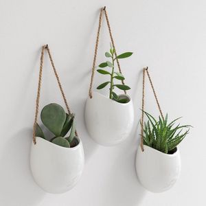 Wandplantenbakken -Ellie- | Hangende Keramische Plantenpotten 3 stuks | Wanddecoratie voor Binnen, Balkon en Tuin | Wit (glanzend)