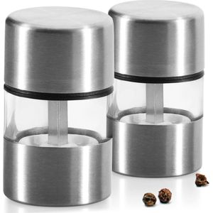 2 x mini zout- en pepermolen van roestvrij staal met keramische molen - keukenaccessoires - zoutmolen - zout- en peperstrooier - kruidenmolen (02 stuks - mini)
