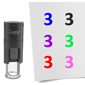 CombiCraft Stempel Getal 3 10mm rond roze inkt - per 1 stuk