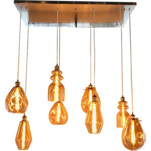 LM-Collection Daenerys Hanglamp - 125x55x150cm - E27 - Nikkel/Amber - Metaal/Glas - hanglampen eetkamer, hanglamp zwart, hanglampen woonkamer, hanglamp slaapkamer, hanglamp kinderkamer, hanglamp rotan, hanglamp hout, hanglamp industrieel