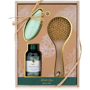 green-goose® Zen Spa Wellnessset in Houten Geschenkdoos - incl. Douchegel, Zeep, Badborstel - Geur: Fresh Pine & Winter Berries