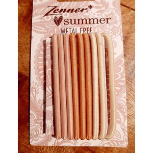 Zenner loves summer - 9 haarelastieken metal free - 9x haarelastiek metaalvrij - zalmroze - oudroze - lichtbruin - beige - naturel tinten