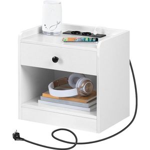 Nachtkastje met laadstation - bijzettafel lade en open vakken - USB-poorten en stopcontacten - opbergrek voor slaapkamer woonkamer wit nachtkastje zwart 60 cm hoog