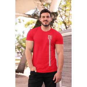 Eindhoven Stadsdesign T-shirt met rood-witte verticale strepen en stadswapen – Supporters & Locals Edition - Rood Maat M