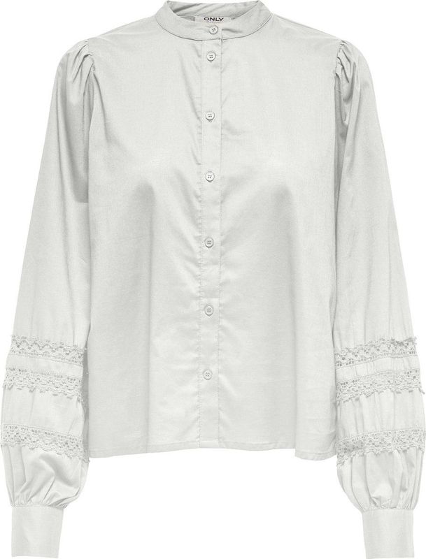 Losvallende blouse, maokraag, geborduurd detail ONLY. Katoen materiaal. Maten M. Wit kleur