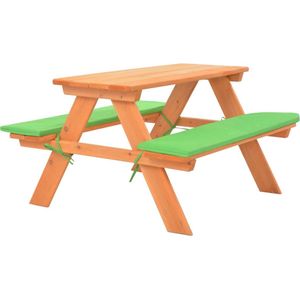 The Living Store Kinderpicknicktafel - Massief vurenhout - Waterbestendige kussens - Groen - 89 x 79 x 50 cm