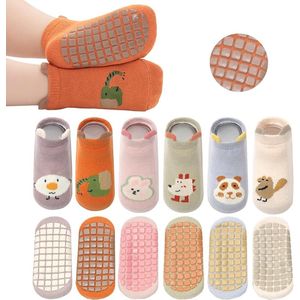 6 paar antislip enkelsokken voor jongens en meisjes (beige vogel, leeftijd 3-5)