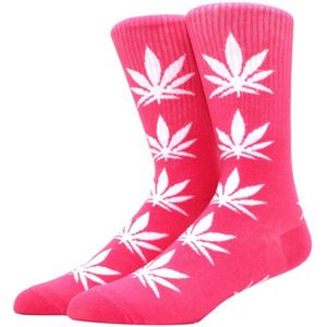 CHPN - Wiet sokken - Weed socks - Cadeau - Sokken - Roze/Wit - Unisex - One size - 36-46