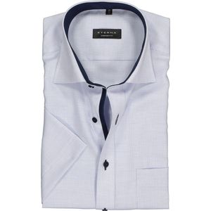 ETERNA comfort fit overhemd - korte mouw - structuur heren overhemd - lichtblauw met wit (donkerblauw contrast) - Strijkvrij - Boordmaat: 50