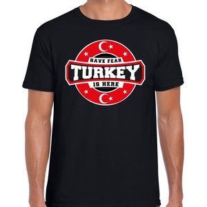 Have fear Turkey is here t-shirt met sterren embleem in de kleuren van de Turkse vlag - zwart - heren - Turkije supporter / Turks elftal fan shirt / EK / WK / kleding M
