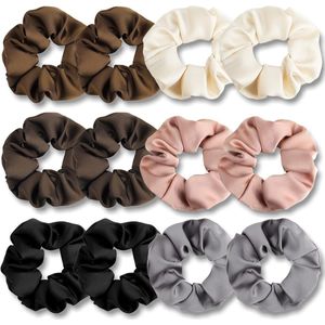 12 stuks Scrunchie - Haarelastiekjes voor dames - satijnen haarelastiekjes - Elastische haarelastiekjes - Diverse kleuren - Voor meisjes, effen haarelastiekjes - Voor dik krullend haar - Paardenstaartelastiekjes (diverse kleuren)