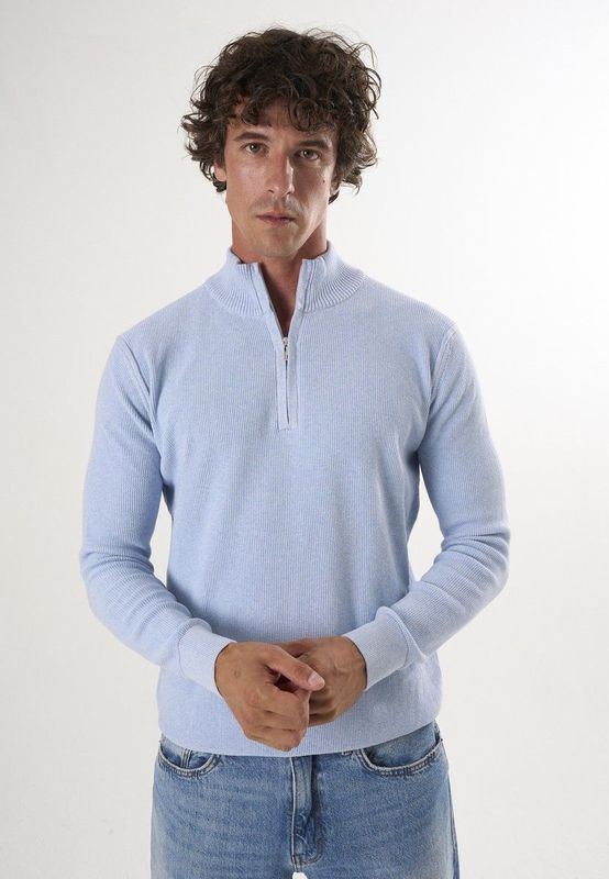 Felix Hardy - Pullover - Blauw - 100% Katoen - Heren - Met Halve Rits