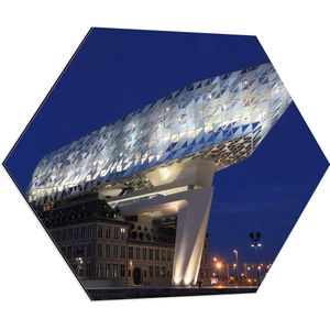WallClassics - Dibond Hexagon - Havenhuis - Antwerpen - 80x69.6 cm Foto op Hexagon (Met Ophangsysteem)