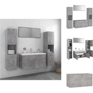 vidaXL Badkamermeubelset Betongrijs - 90 x 38.5 x 46 cm - Inclusief wastafelkast - spiegel en 2 hoge kasten - Badkamerkast