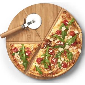 1x Houten pizza snijplanken/borden met pizzasnijder 32 cm - Keukenbenodigdheden - Kookbenodigdheden - Pizzaborden - Pizzasnijplanken - Snijplanken voor pizza