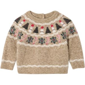 Jacquard - Kersttrui - Gemêleerd Beige - Babyjongens