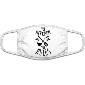 My kitchen, my rules mondkapje | keuken | koken | restaurant | grappig | gezichtsmasker | bescherming | bedrukt | logo | Wit mondmasker van katoen, uitwasbaar & herbruikbaar. Geschikt voor OV