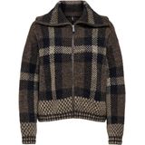 Only - ONLMAROON - Gebreid Vest - Zwart/Chocolade - Hoge Kraag - Lange Mouwen