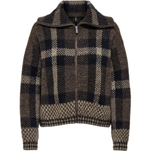 Only - ONLMAROON - Gebreid Vest - Zwart/Chocolade - Hoge Hals - Lange Mouwen