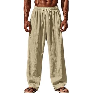 Livano Linnen Broek Heren - Zomerbroek - Volwassenen - Lange Broek - Pantalon - Strandbroek - Zomer - Ibiza Stijl - Beige - Maat S