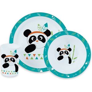 2x stuks panda thema kunststof kinderservies set 3-delig bord/kom/beker - Ontbijtservies kinderen