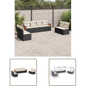 The Living Store 8-delige Loungeset met kussens poly rattan zwart - Loungeset Wicker - Lounge Set - Tuinset - Buis Meubel - Tuinbank