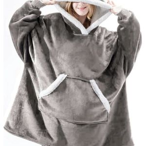 Knuffeldeken - Plaid - Onesie - Hoodie Deken Met Mouwen - Fleece Blanket - Dames - Heren - Kinderen - Extra Zacht - Grijs