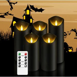 Dutchers.® Vlamloze Kaarsen - 5 Stuks - Ledkaarsen - Halloween - Werkt op Batterijen - Met Afstandsbediening - Decoratie - Sfeerlicht - Fonkelende Kaarsen - Timerfunctie